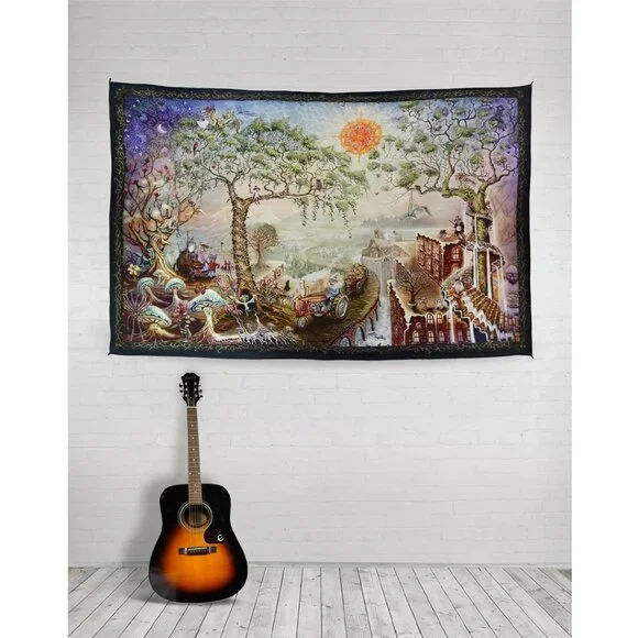 Sunshine Daydream Heady Art Tapestry by Mike Dubois Gnomes Mushrooms Fantasy Art
